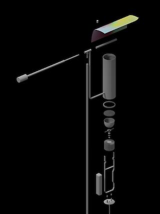 Die elektronischen Komponenten werden auf einem Bügel bestückt. Dieser wird in das Rohr eingeschoben bis er einrastet und anschliessend mit einem Gewindering von der Oberseite gekontert.