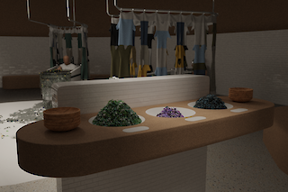 Bedien dich an den Duftflocken. Milde Brise (Polypropylen), Abendrot (Acryl), Rosengarten (Polyamid).