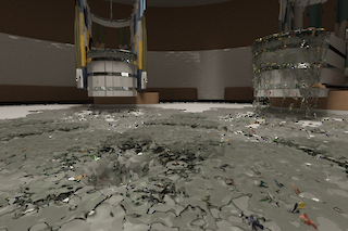 Sieh zu, wie das Wasser die feinen Duftflocken über die Ränder der Wannen trägt und zur Mitte des Raums in den Abfluss spült.