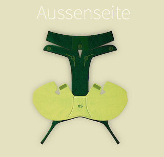 Das Kopfband gibt es in verschiedenen Grössen, welche auf der Aussenseite gekennzeichnet sind. Ausserdem hilft die Nummerierung dem Pflegepersonal die Schritte in der richtigen Abfolge durchzuführen.